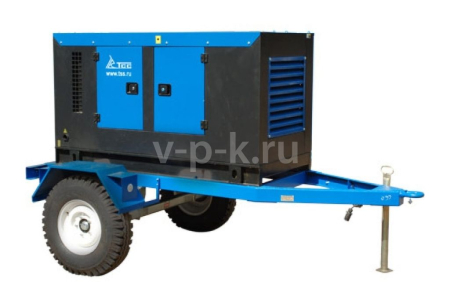 Дизельный генератор ТСС АД-128С-Т400-1РМ20 в шумозащитном кожухе на прицепе с АВР